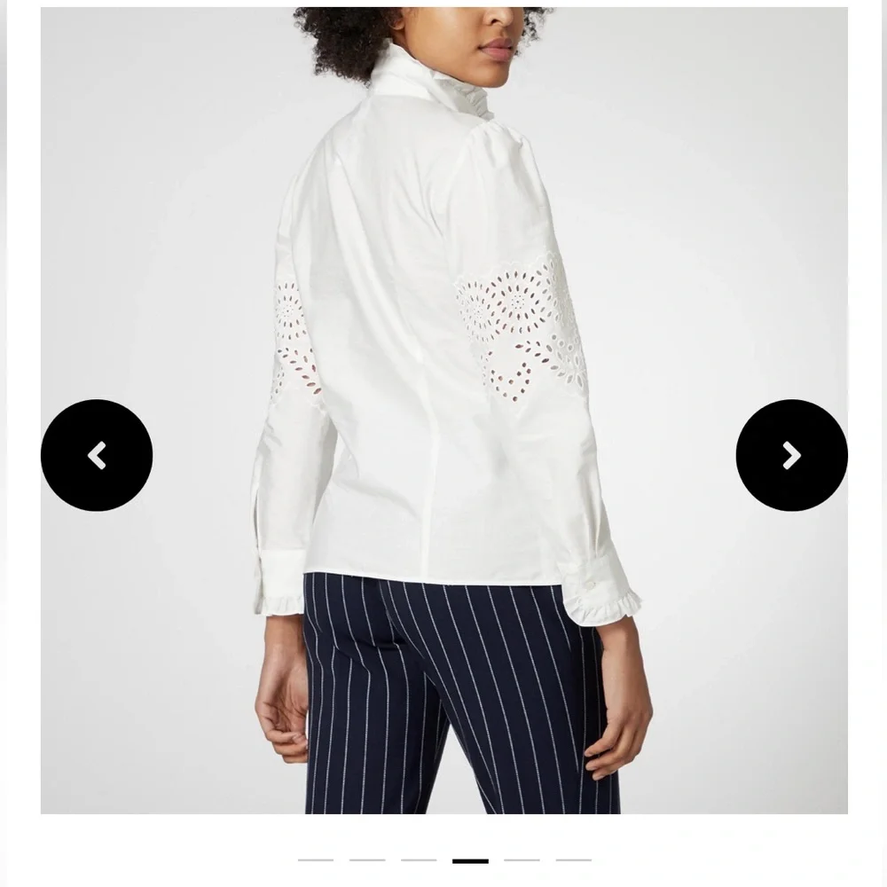 MaxMara Weekend Mock Neck Long Sleeve White Eyelet Blouse - Picture 12 of 13